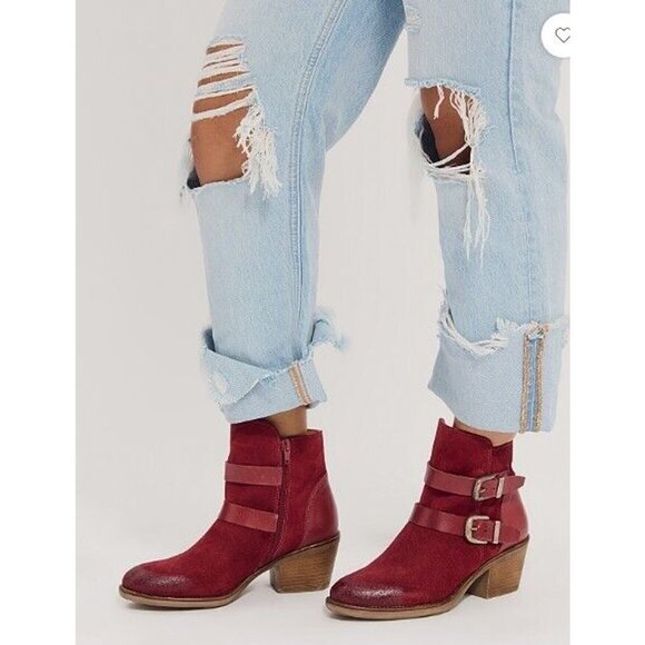 Miz Mooz Dayla Merlot Suede Ankle Boots Leather Straps Buckles Women's 37/6.5-7 - Picture 3 of 12